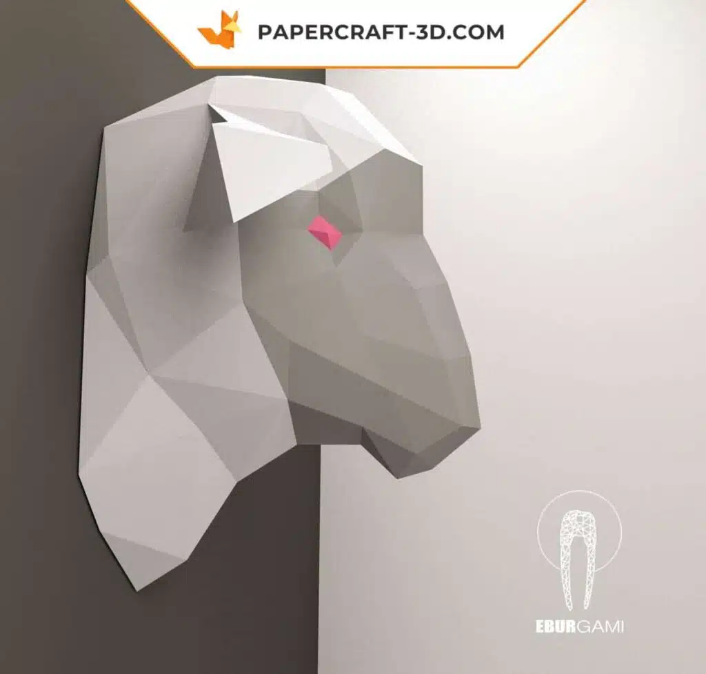 Papercraft de cabeza de oveja en origami, vista 4