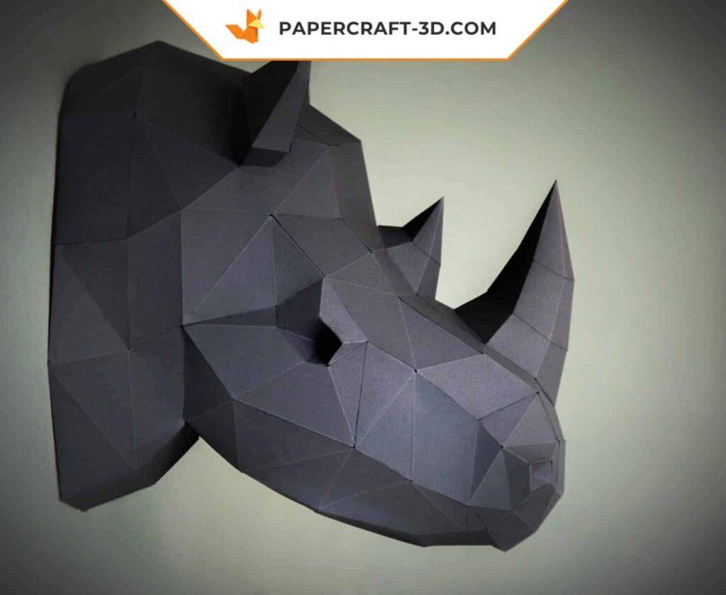 Papercraft cabeça de rinoceronte mural em origami 3D