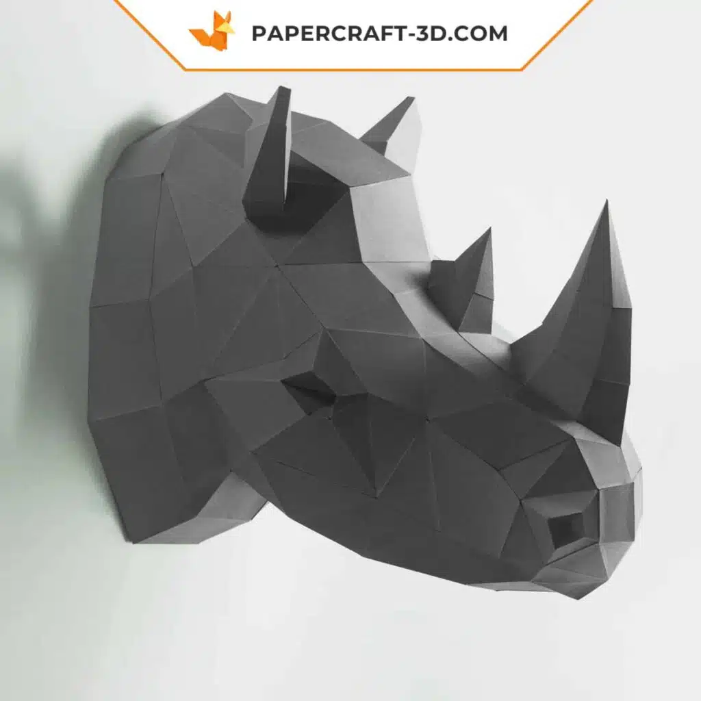 3D Origami Papercraft Wall Rhino Head