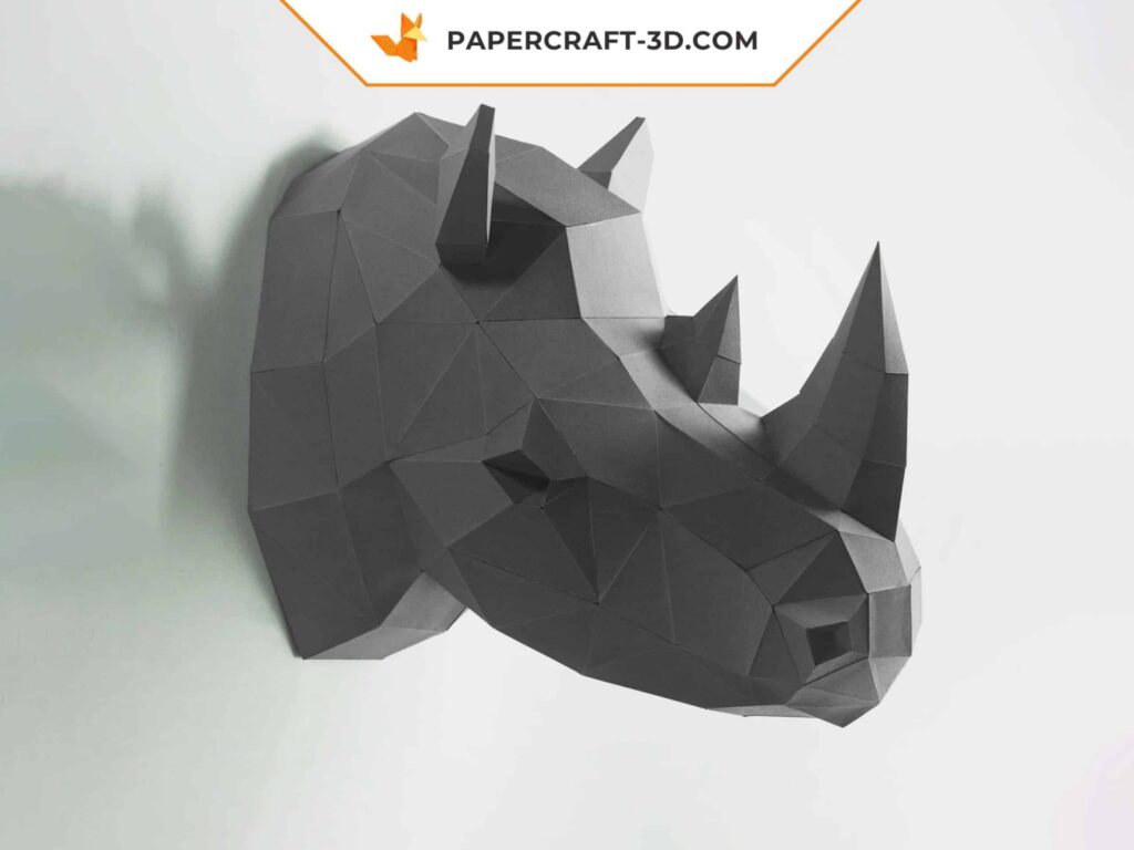 Papercraft cabeça de rinoceronte mural em origami 3D