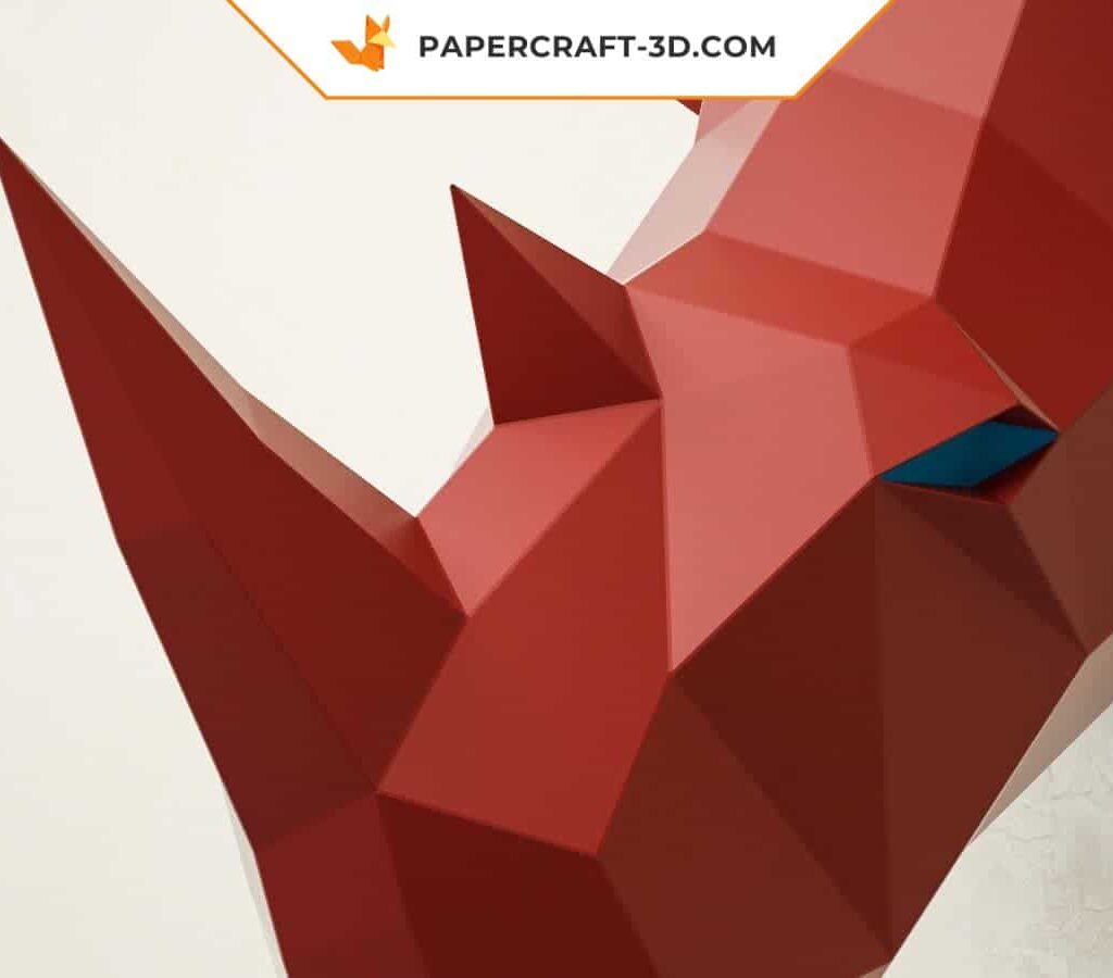 Papercraft de cabeça de rinoceronte em origami 3D