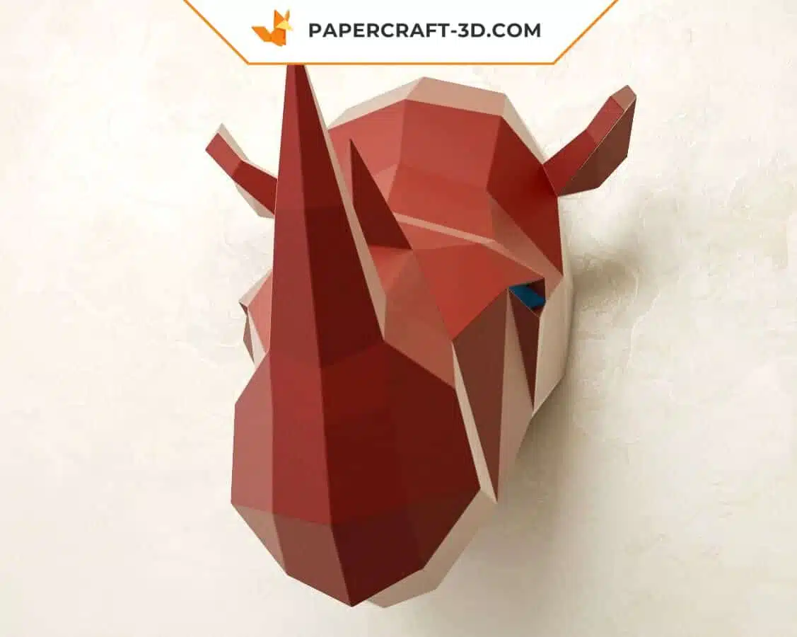 Papercraft tête de rhinocéros en origami papier 3D
