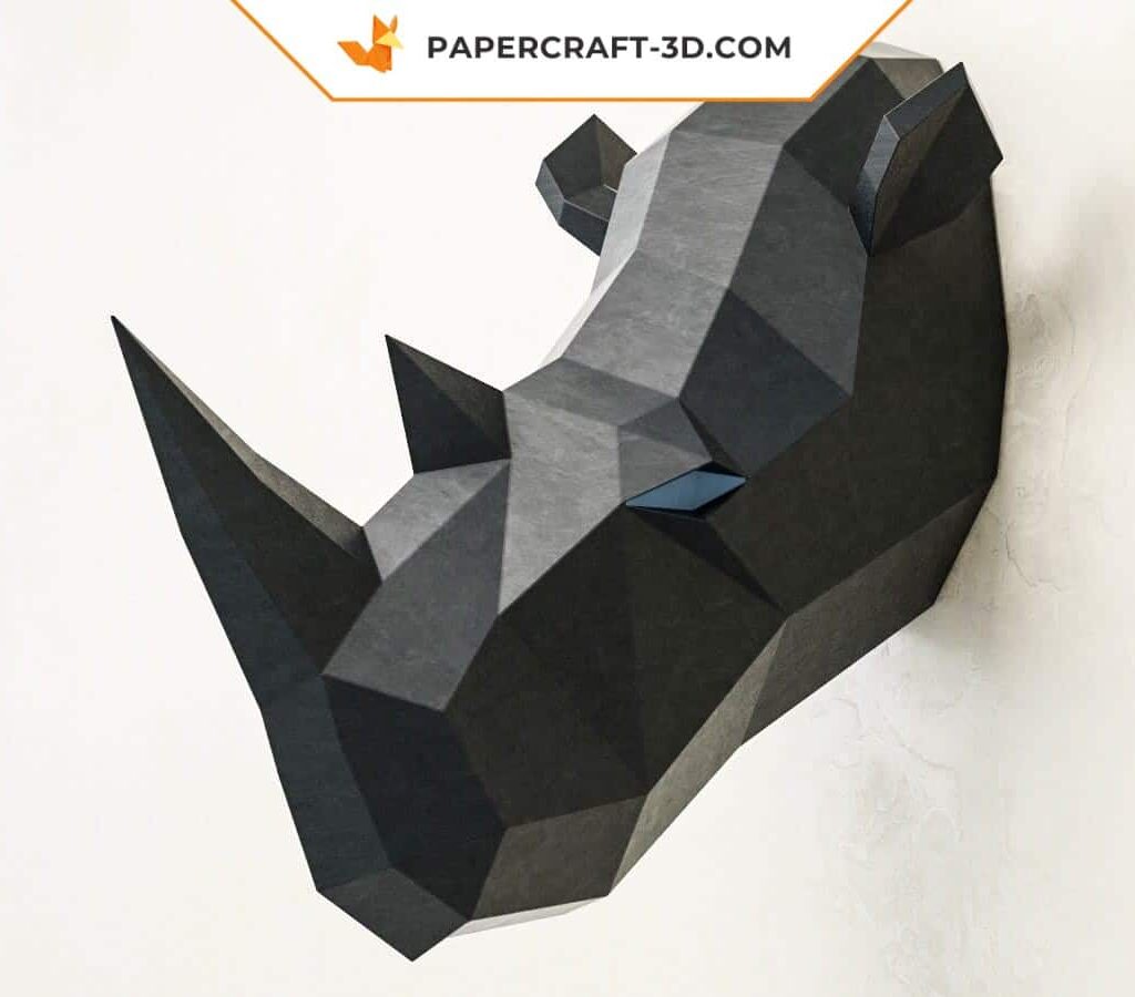 Papercraft de cabeça de rinoceronte em origami 3D