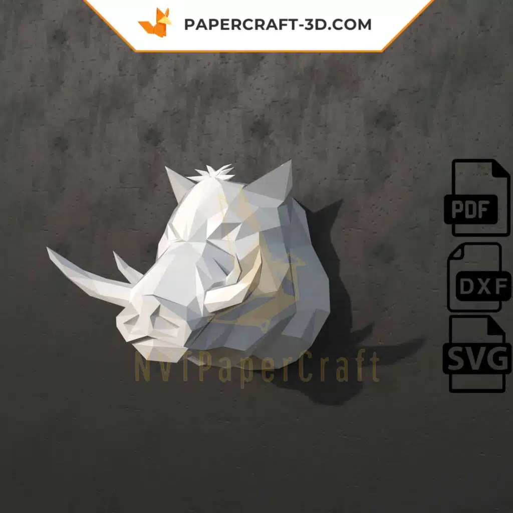 Papercraft tête de sanglier en origami papier 3D, vue 2