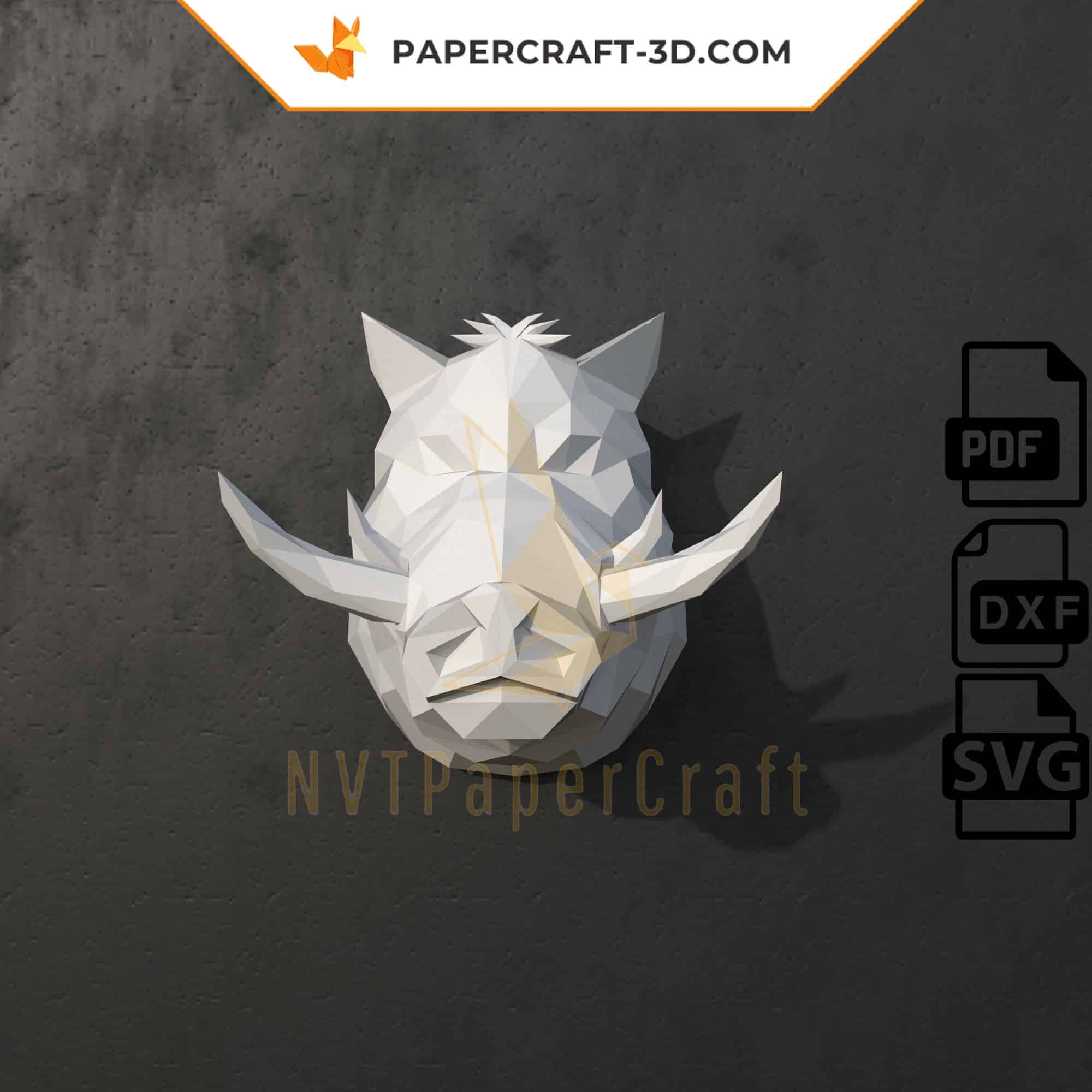 Papercraft von sitzendem Nilpferd im 3D-Origami