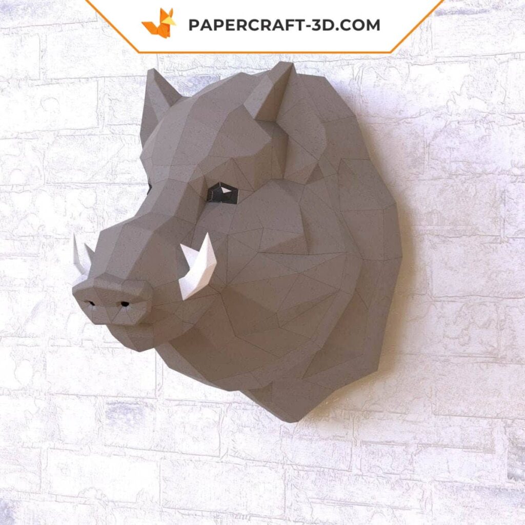 Papercraft wild boar head in origami