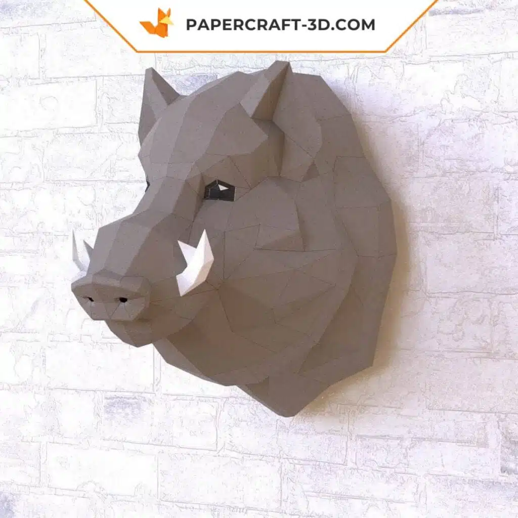 Papercraft origami boar head