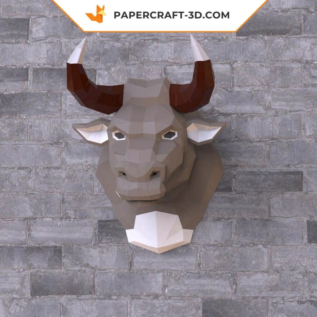 Papercraft bull head in origami