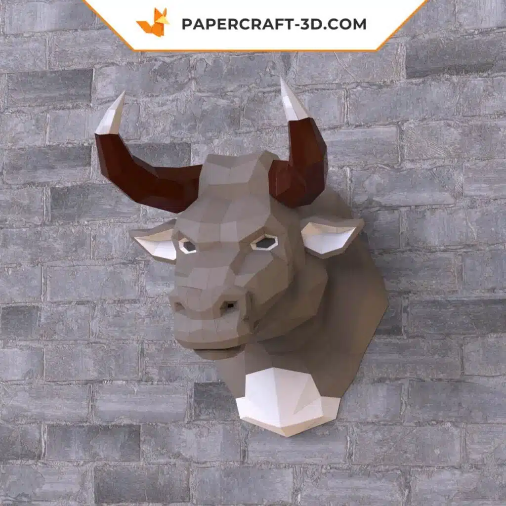 Papercraft brauner Stierkopf aus Origami