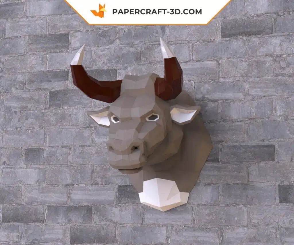 Papercraft testa di toro marrone in origami