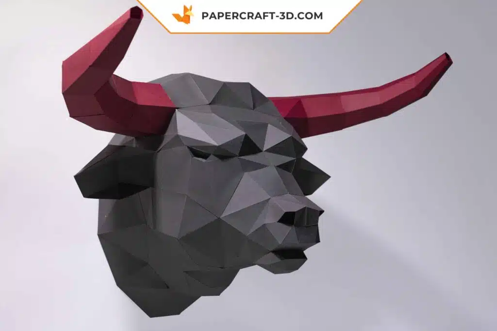 Papercraft Tête de Taureau en origami papier 3D à télécharger, weergave 2
