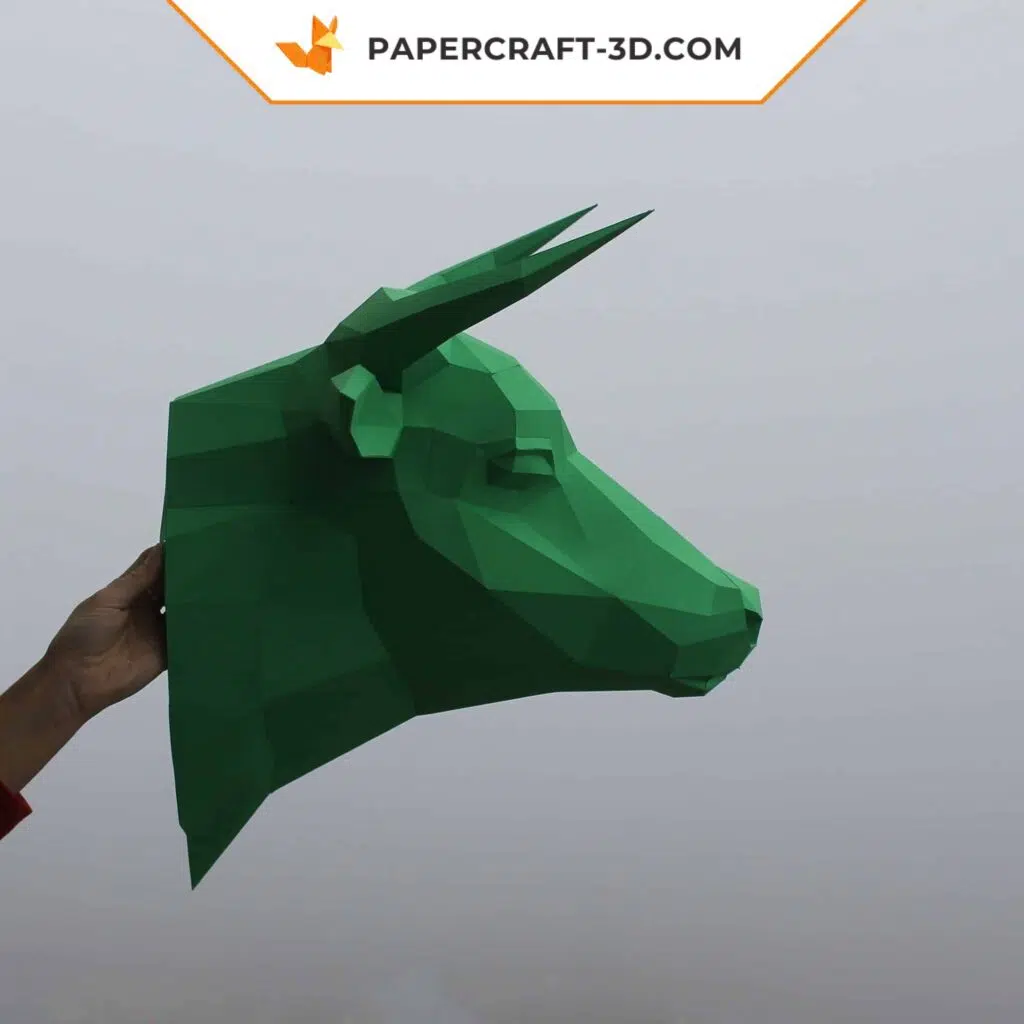 Papercraft tête de taureau en origami papier 3D DIY, weergave 2