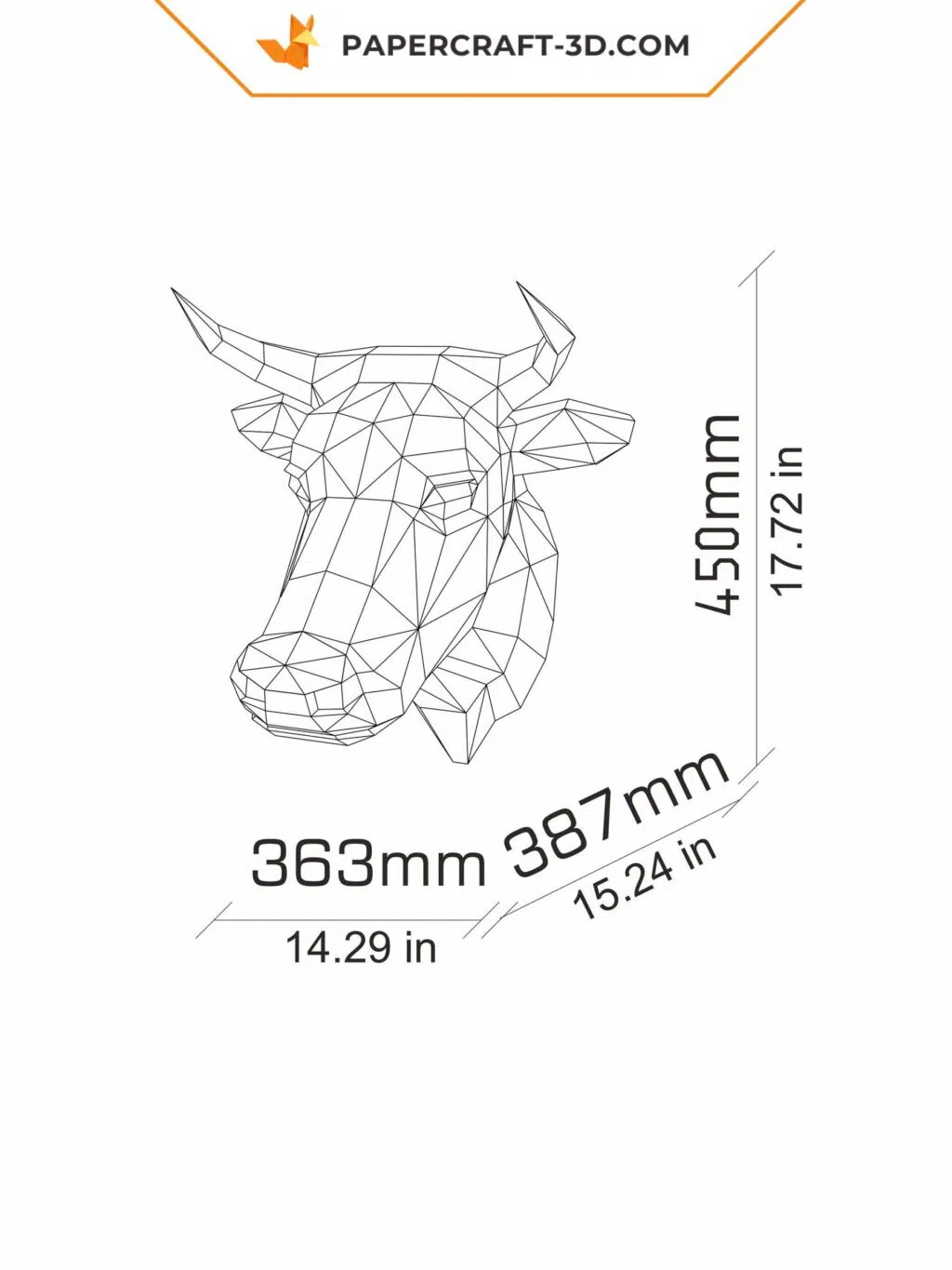 Papercraft tête de taureau en origami papier 3D DIY, weergave 3