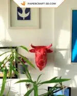 Papercraft tête de taureau en origami papier 3D DIY, weergave 4