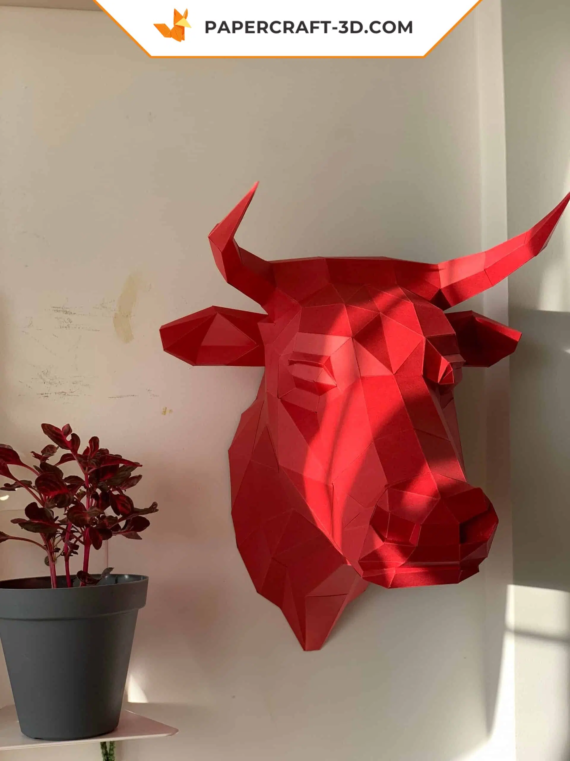 Papercraft tête de taureau en origami papier 3D DIY, weergave 5