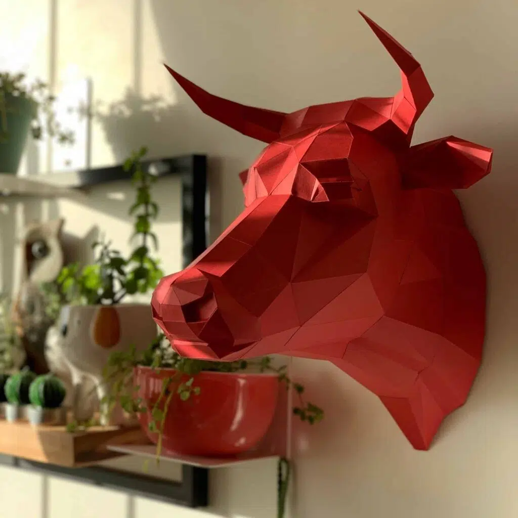 3D origami papercraft red bull head