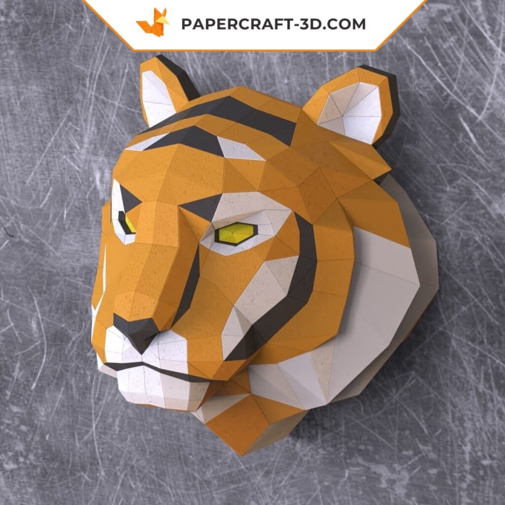 Papercraft tiger head in 3D origami