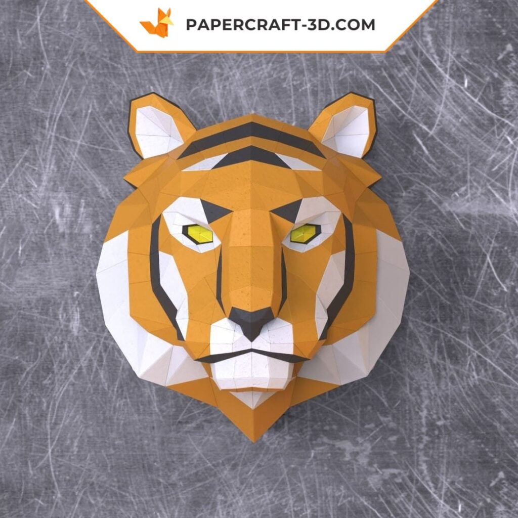 Papercraft tiger head in 3D origami