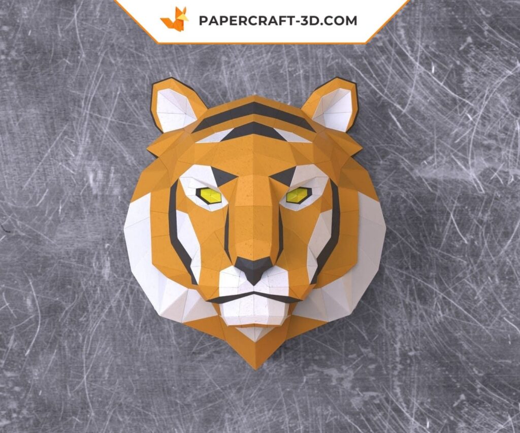 Papercraft cabeça de tigre em origami 3D