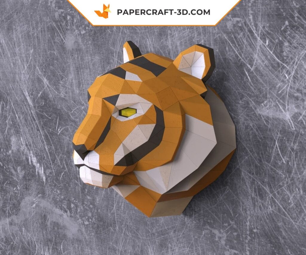 Papercraft cabeça de tigre em origami 3D