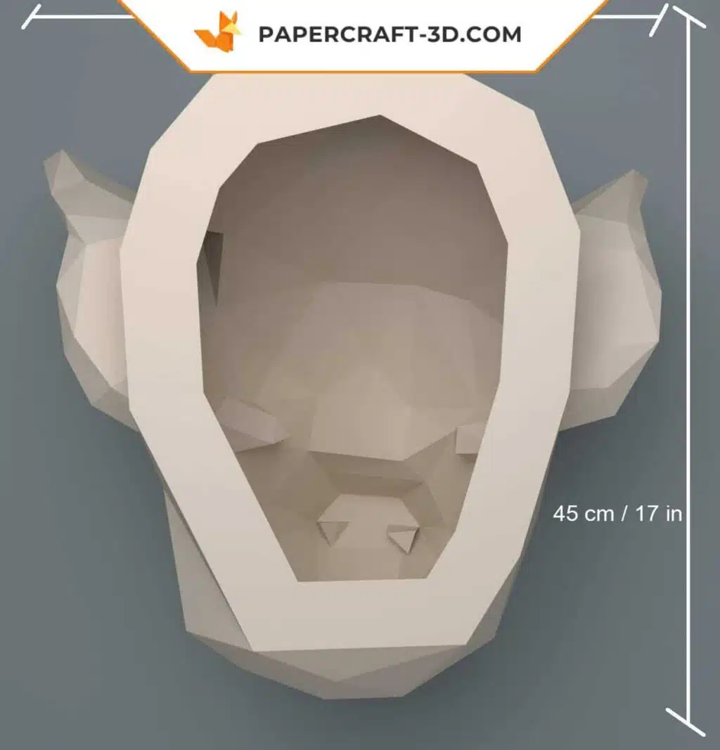 Papercraft testa di maiale murale in origami, vista 3
