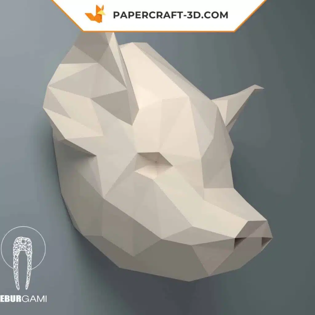 Papercraft Origami Pig Head Wall Trophy
