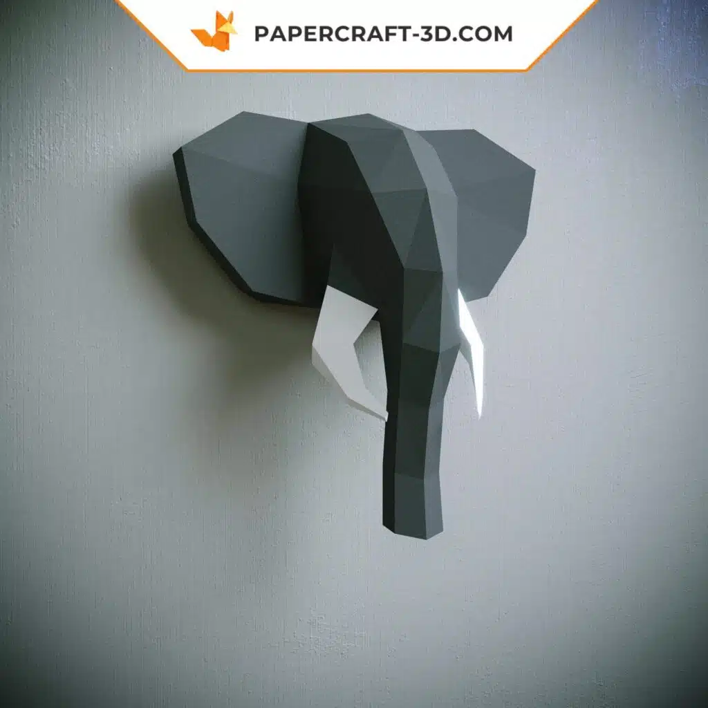 Grey 3D Origami Elephant Head Papercraft