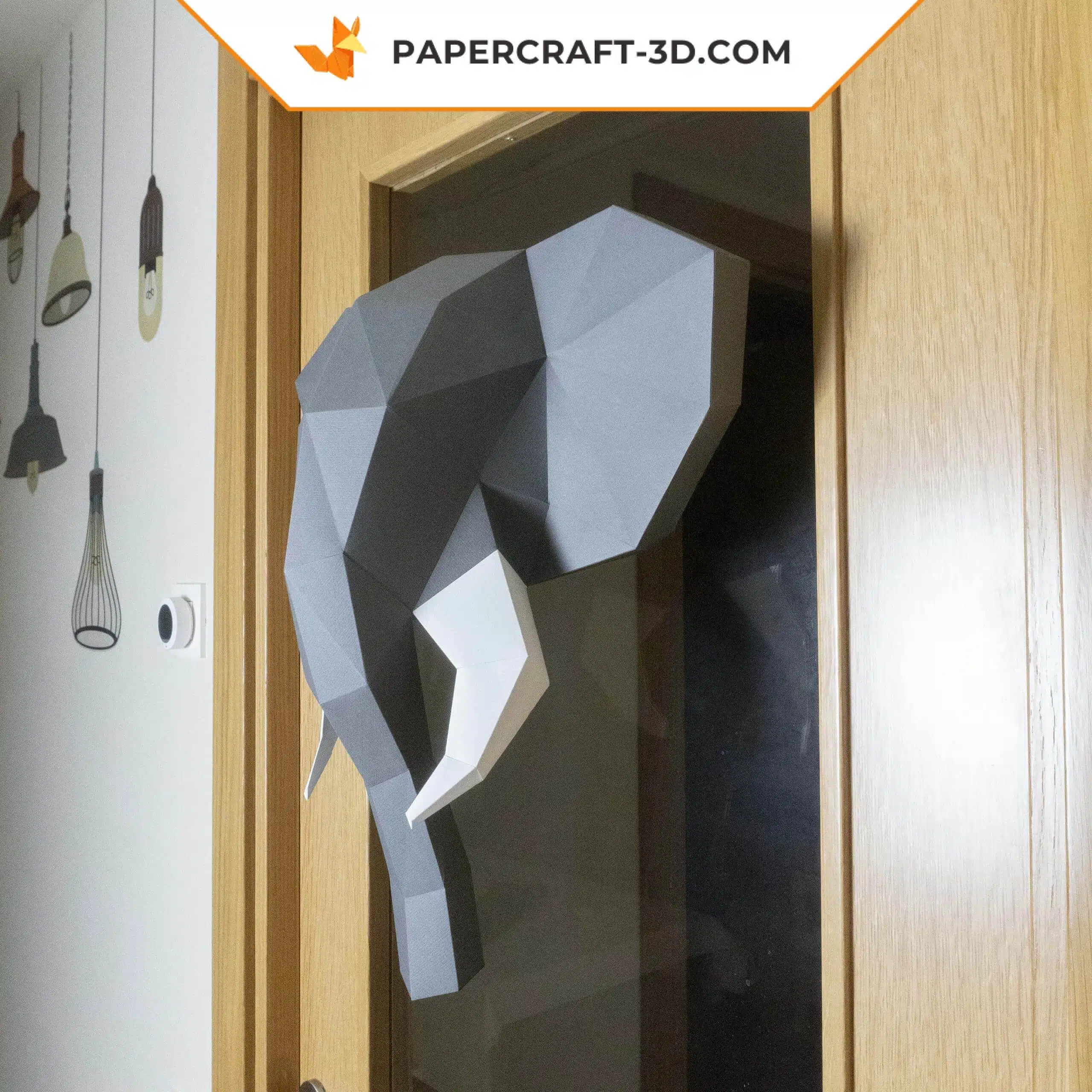 Papercraft tête d&rsquo;éléphant origami papier 3D, weergave 6