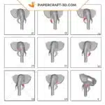 Papercraft tête d&rsquo;éléphant origami papier 3D, weergave 7
