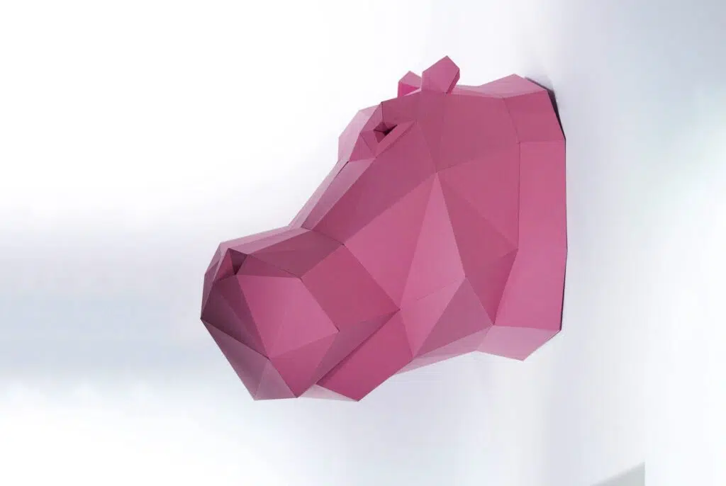 Papercraft cabeça de hipopótamo em origami