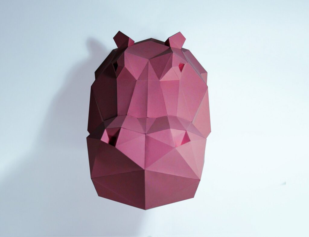 Papercraft cabeça de hipopótamo em origami