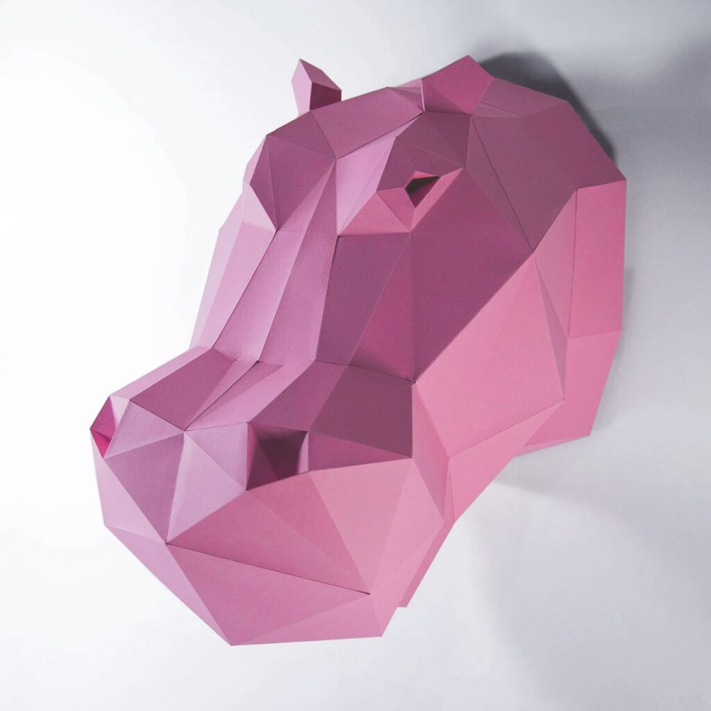 Papercraft hippopotamus head in origami