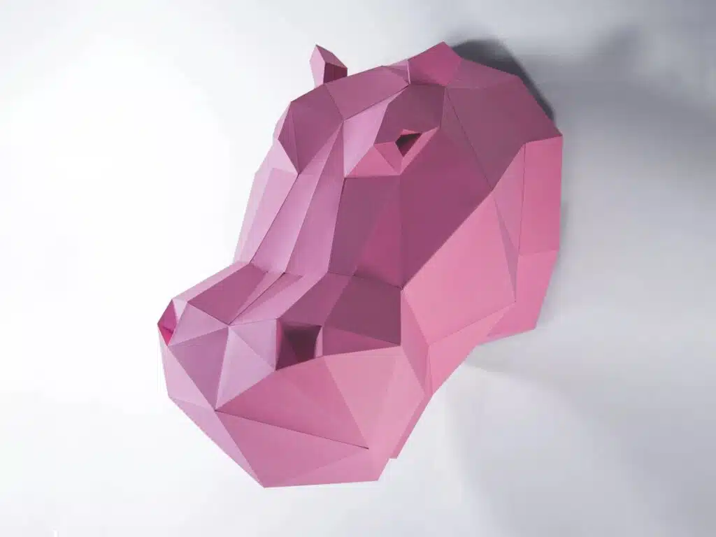 Papercraft cabeça de hipopótamo em origami