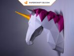 Papercraft unicorn head in 3D origami