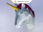 Papercraft unicorn head in 3D origami