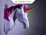 Papercraft unicorn head in 3D origami