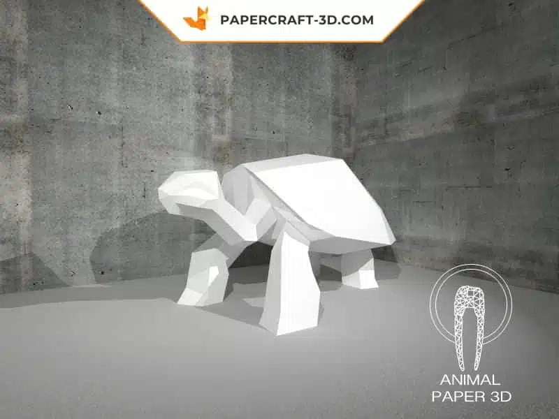 Papercraft de tartaruga em origami 3D, vista 3