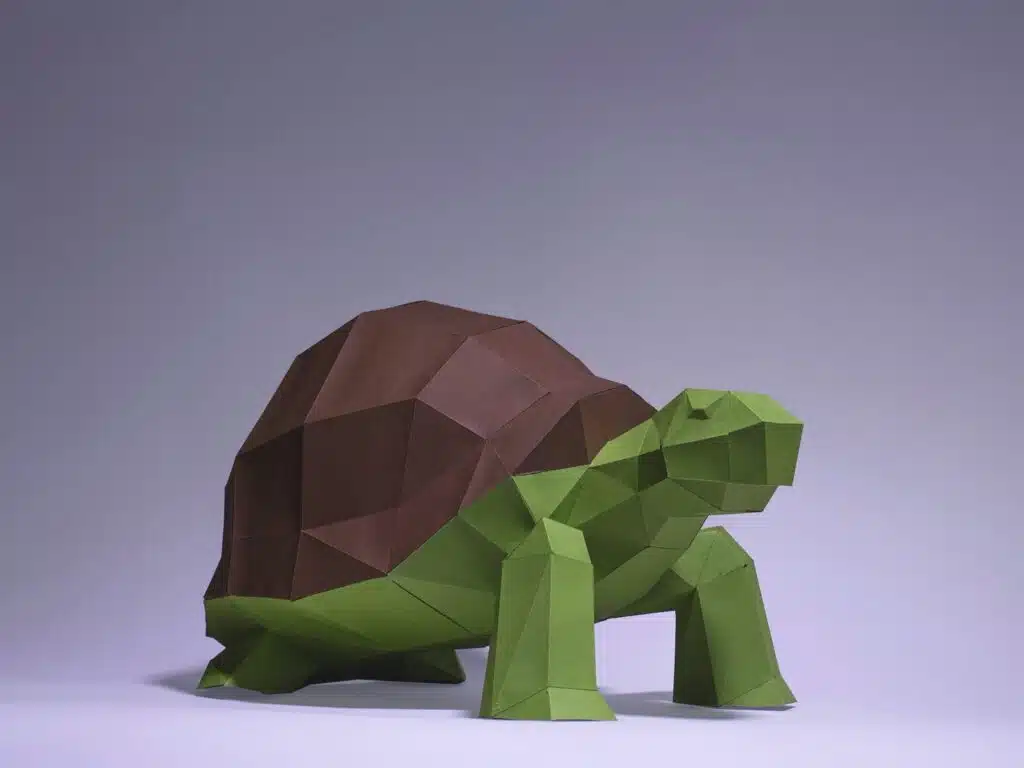 Komplette grüne Schildkröte als 3D-Origami-Papercraft