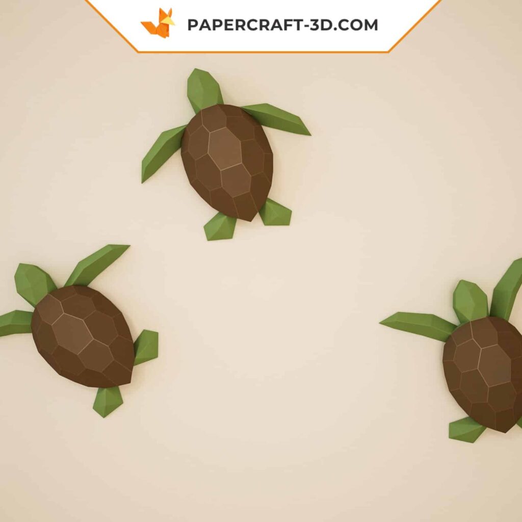 Papercraft de petites tortues marines murales en origami 3D