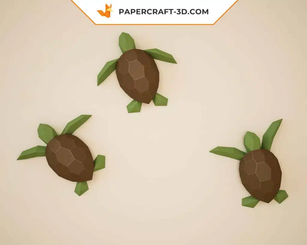 Papercraft kleiner Meeresschildkröten als 3D-Origami für die Wand, Ansicht 2
