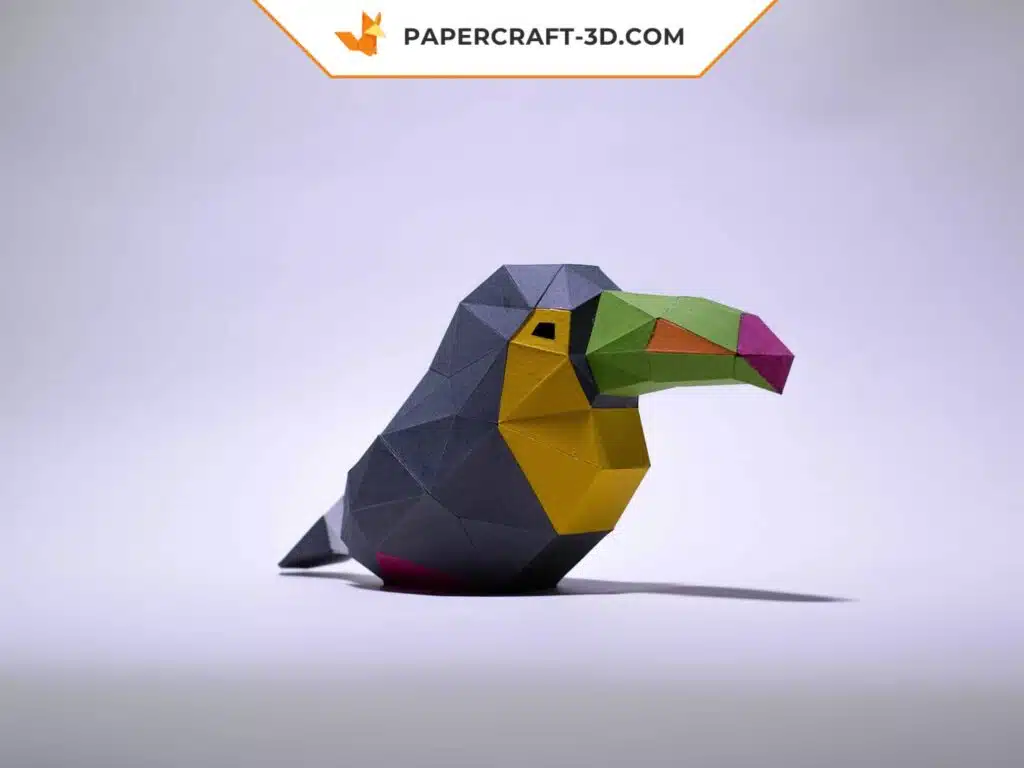 Papercraft tucano e calao in origami 3D, vista 3
