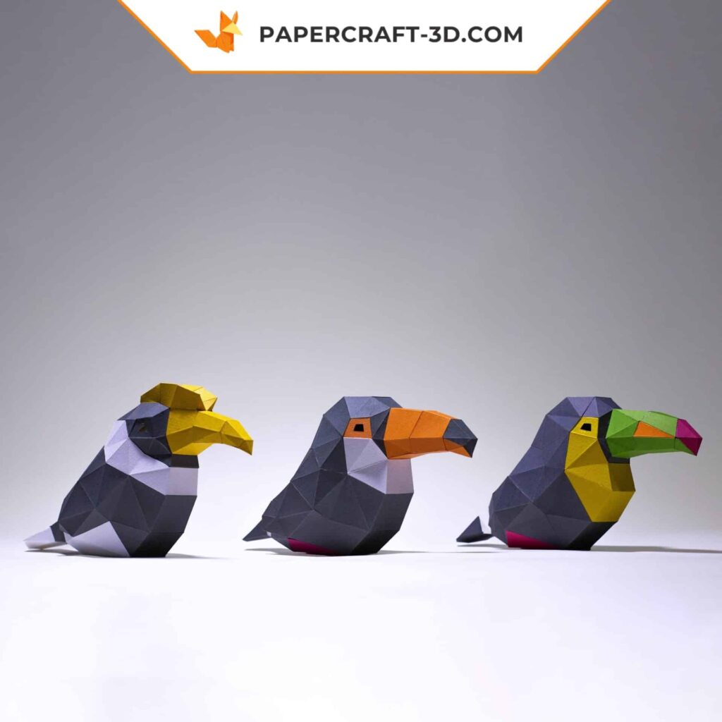 Papercraft toucan and hornbill in 3D origami