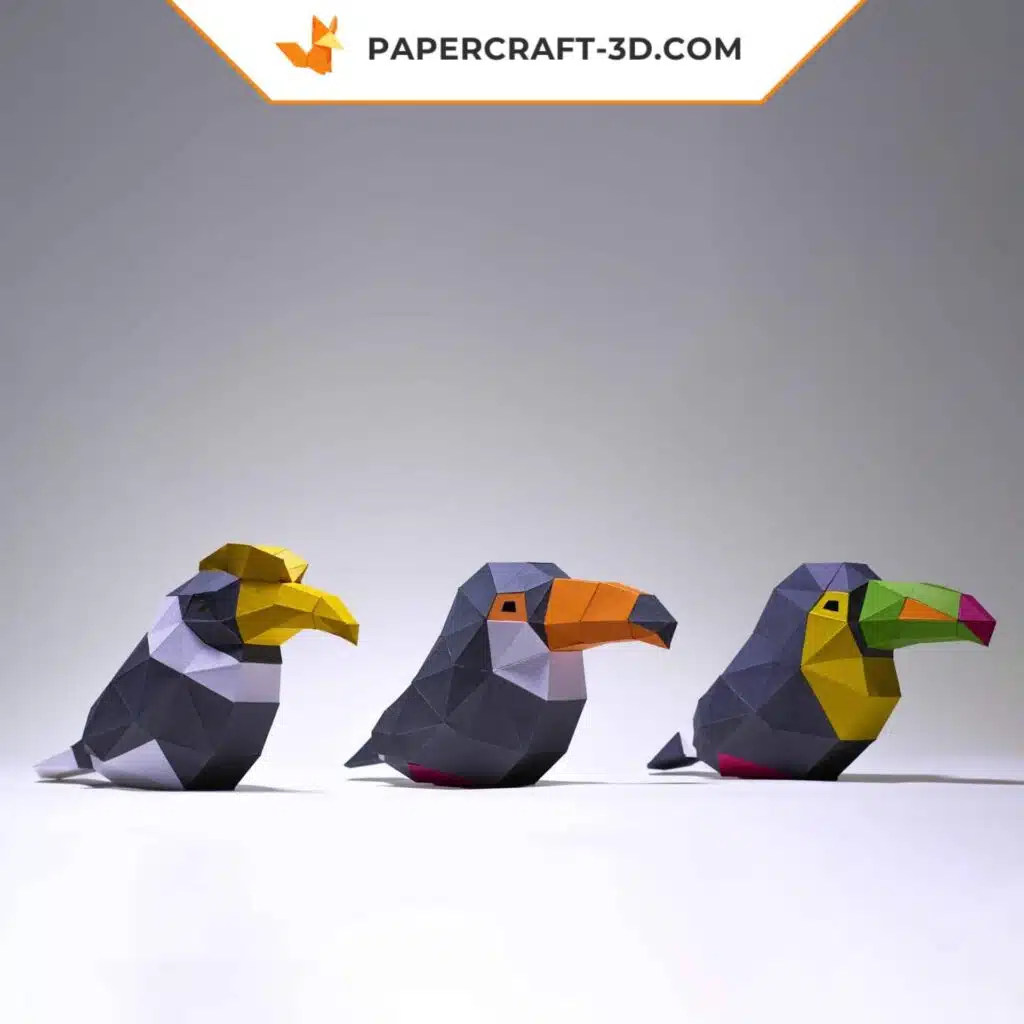 Papercraft Tukan und Hornvogel als 3D-Origami