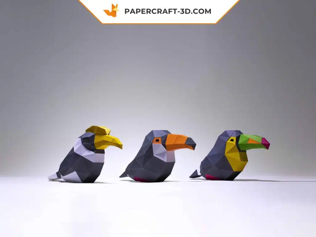 Papercraft tucano e calao in origami 3D, vista 2