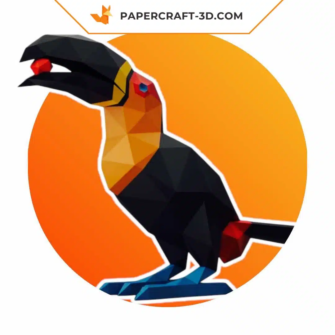 Papercraft di tucano in origami 3D, vista posteriore
