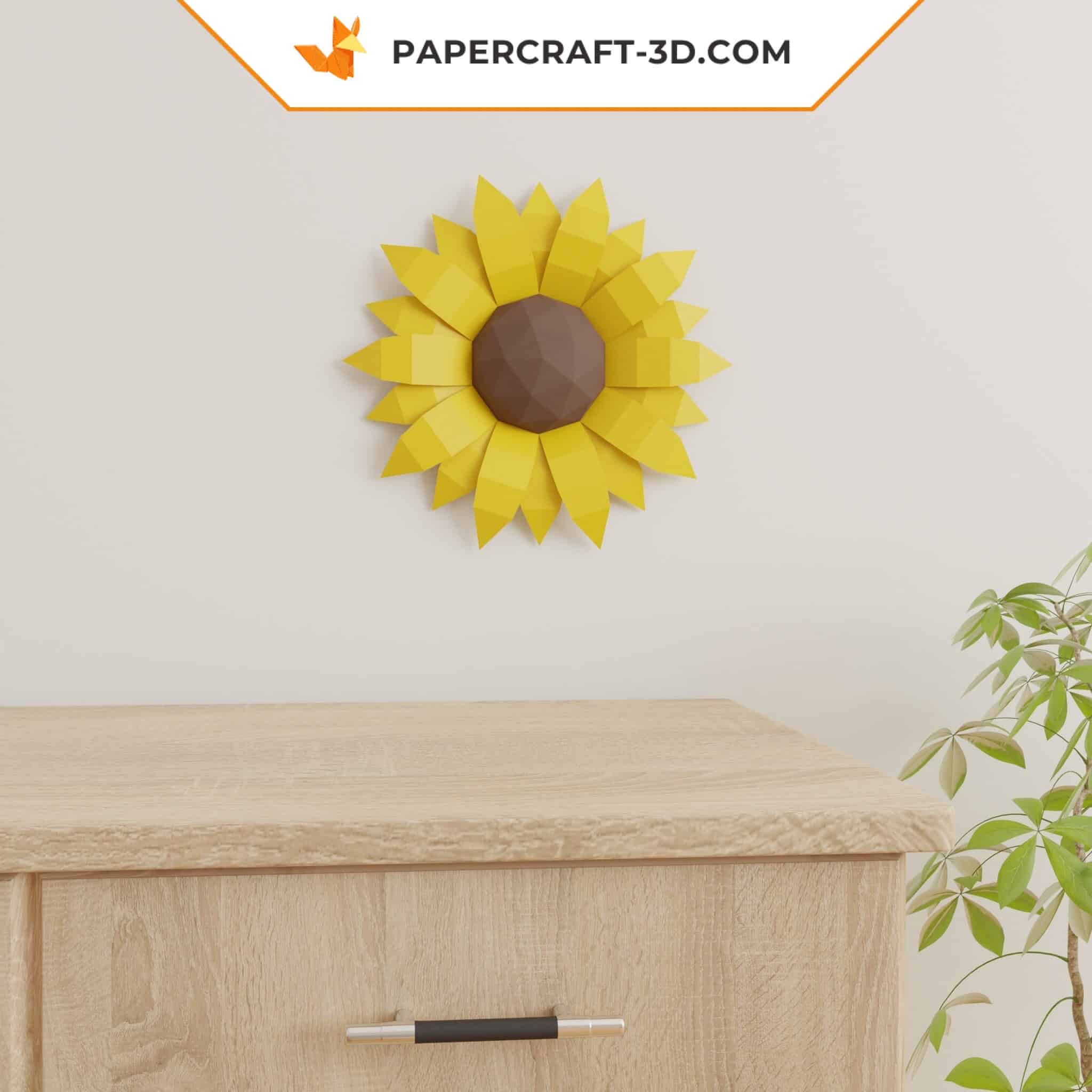 Papercraft sunflower wall in 3D origami
