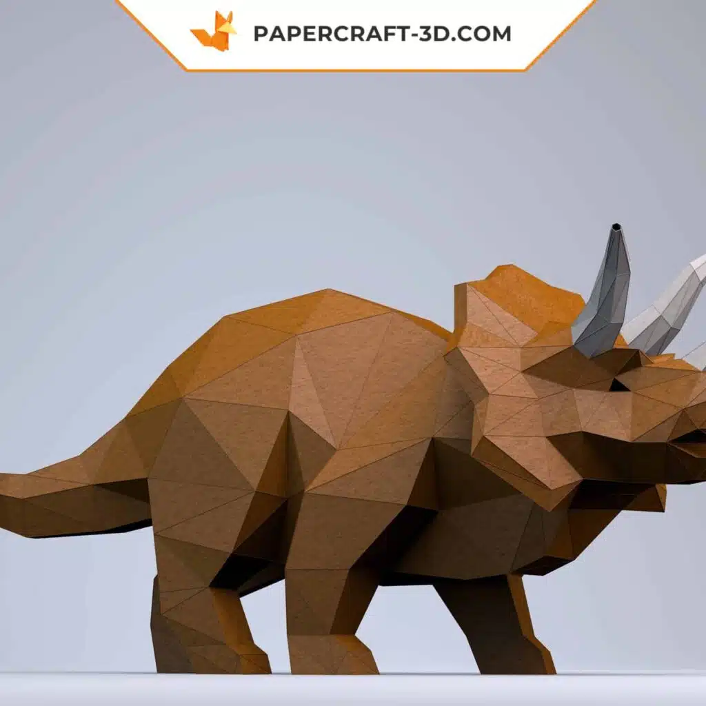 Papercraft de tricératops en origami 3D
