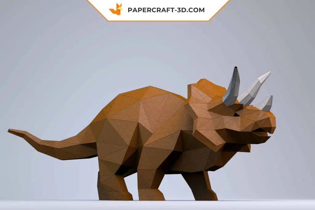 Papercraft Tricératops origami papier 3D, weergave 2