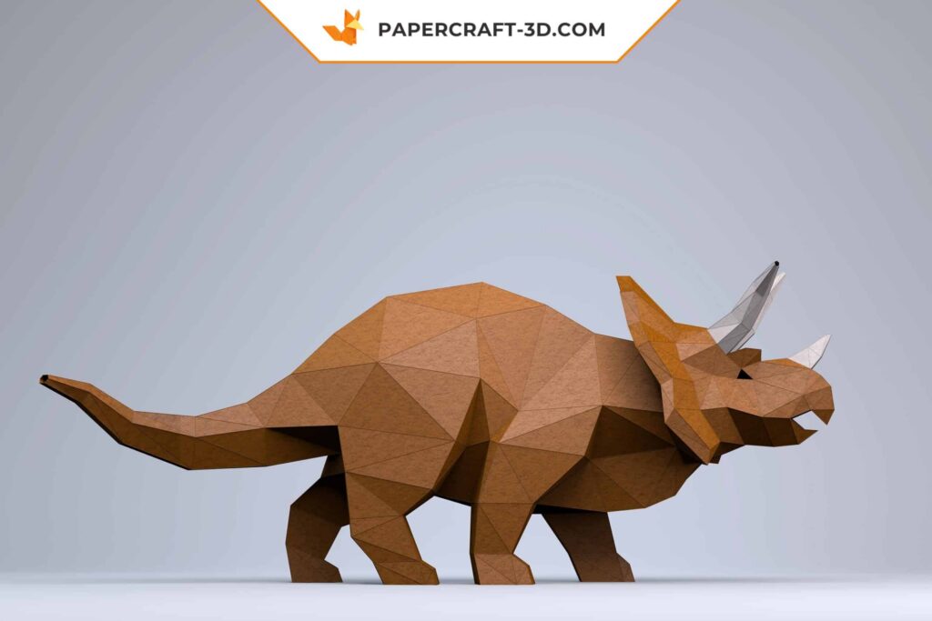 Papercraft de tricératops em origami 3D