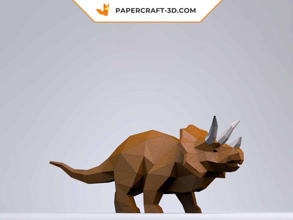 Papercraft de tricératops em origami 3D